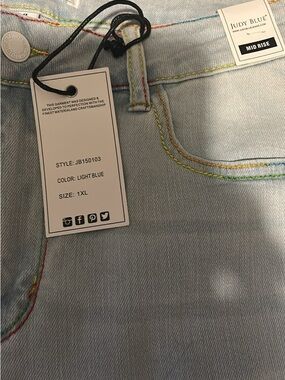 Judy Blue Light Blue Denim Jeans with Rainbow Topstitching